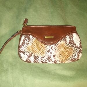 Wristlet Faux Snakeskin print Brown Cream GUC